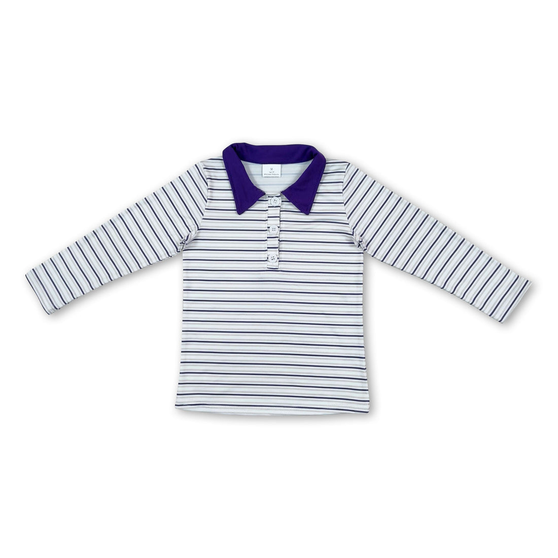Long sleeves purple stripe kids boys polo shirt
