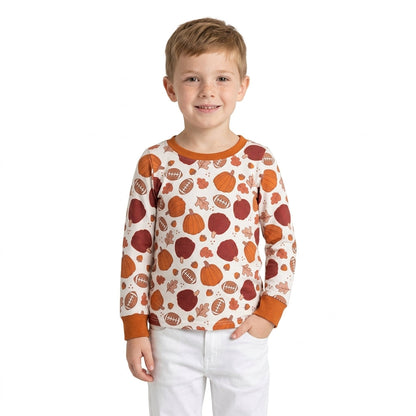 Long sleeves football pumpkin kids boys fall shirt