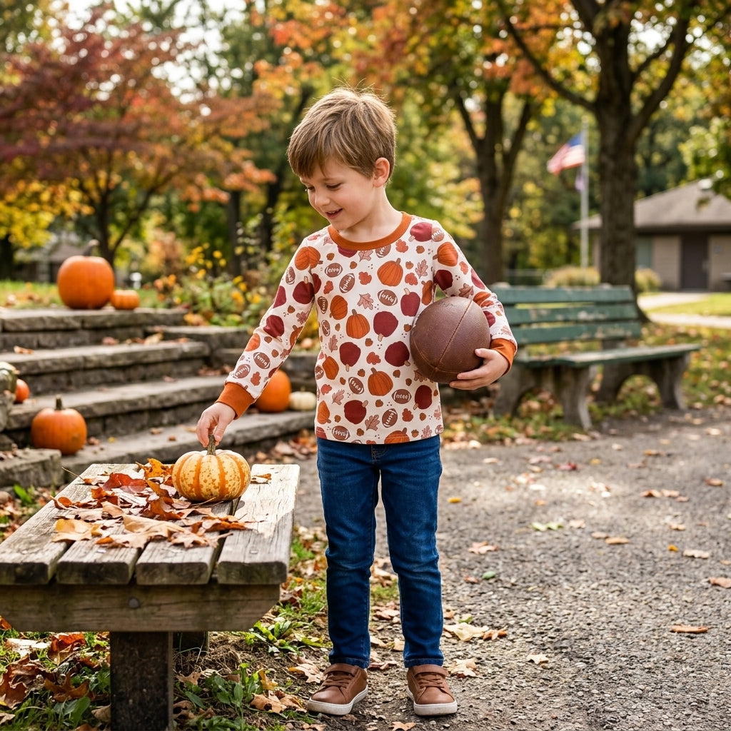 Long sleeves football pumpkin kids boys fall shirt