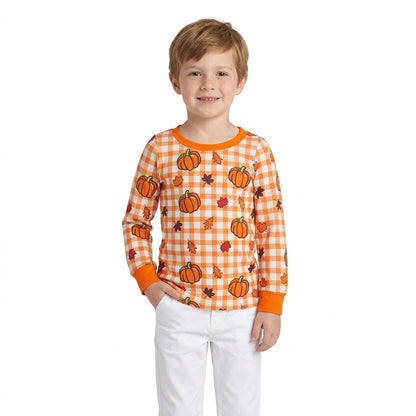 Long sleeves plaid pumpkin kids boys fall shirt