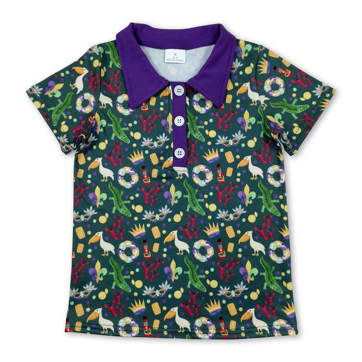 Crocodile pelican kids boys Mardi Gras polo shirt