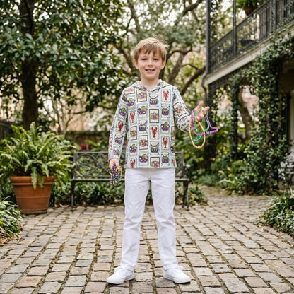 Long sleeves crawfish donut kids Mardi Gras hoodie