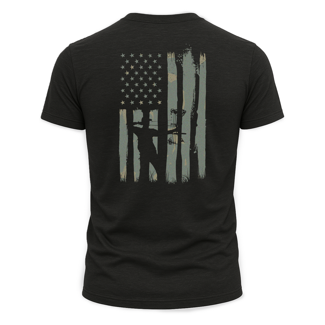 Back view of American Bowhunter T-shirt by Bow Crew Apparel, featuring bold American bowhunting graphics on a casual T-shirt.