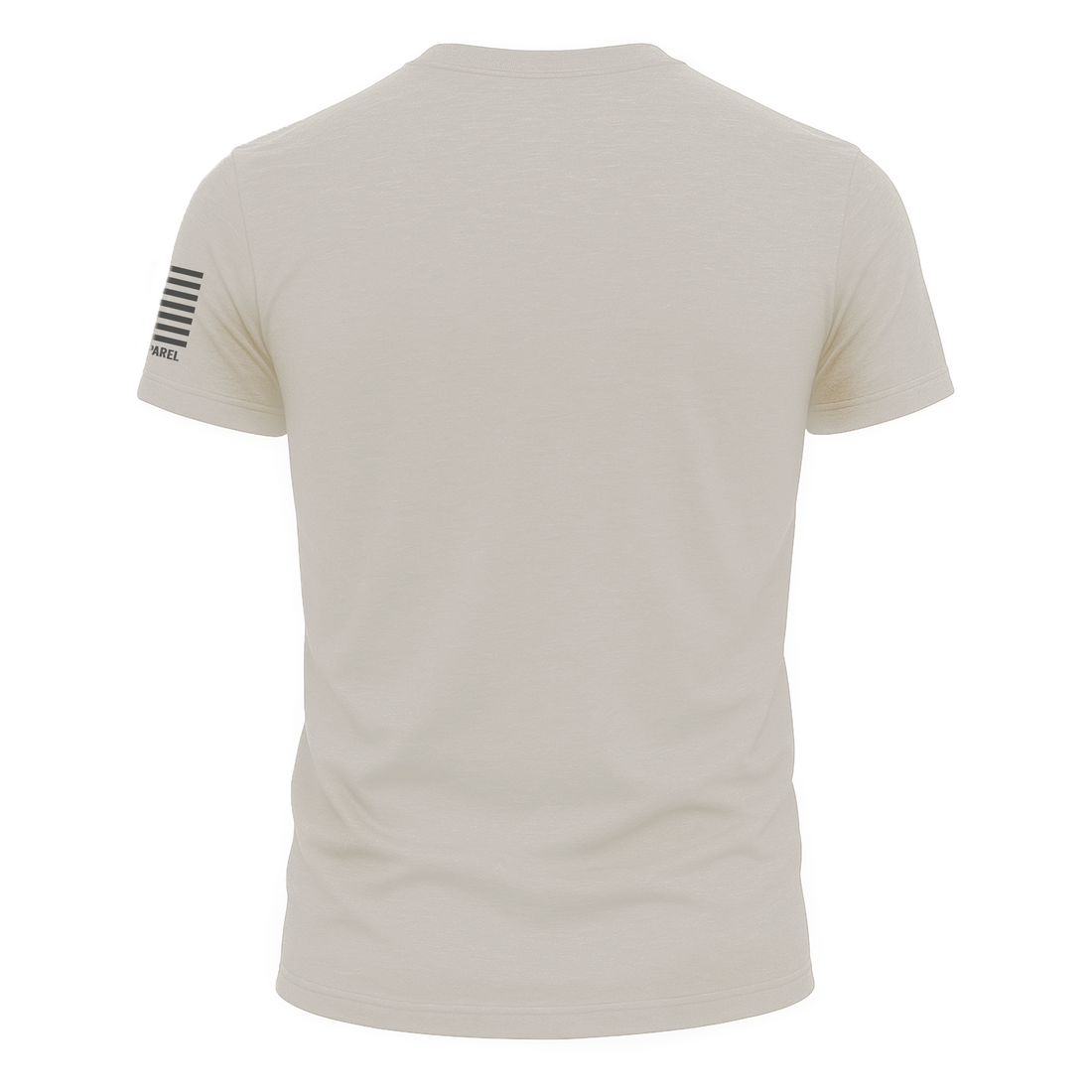 Back view of Bow Crew Apparel Bourbon &amp; Backstraps tan T-shirt featuring a printed design related to bow hunting.