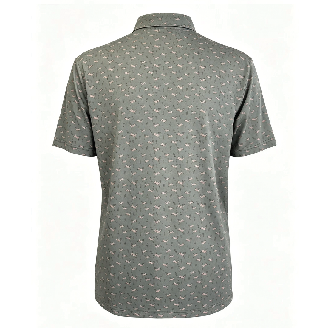 Back view of Bows &amp; Bucks golf polo T-shirt by Bow Crew Apparel, featuring a bow hunting-themed design on a casual men&