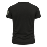 Back view of Bow Crew Apparel "Shoot More Suck Less" bow hunting lifestyle T-shirt featuring bold text design.