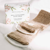 Pretty Farm Girl sisal back exfoliating strap, a natural exfoliation accessory with textured surface for deep skin cleansing.