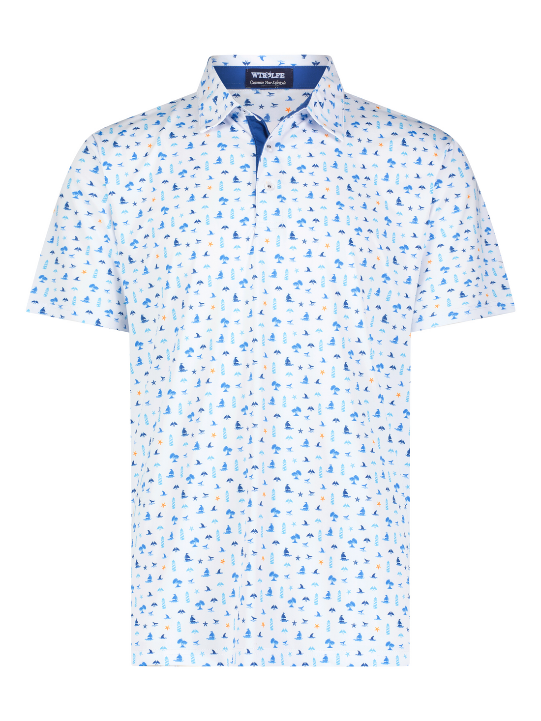 White Water Life Beachside Performance Polo shirt, lightweight with a classic collar, shown in a close-up view.