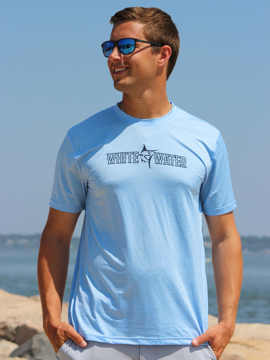 White Water Life Bimini Primary Performance Tee, short sleeve shirt with a casual fit, displayed in the image.