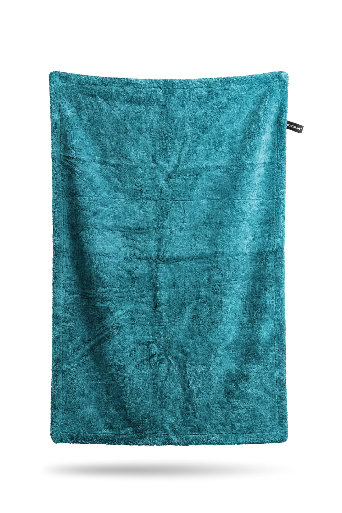Blackline Car Care twisted-loop drying towel in aqua blue, soft and absorbent for safe vehicle drying.