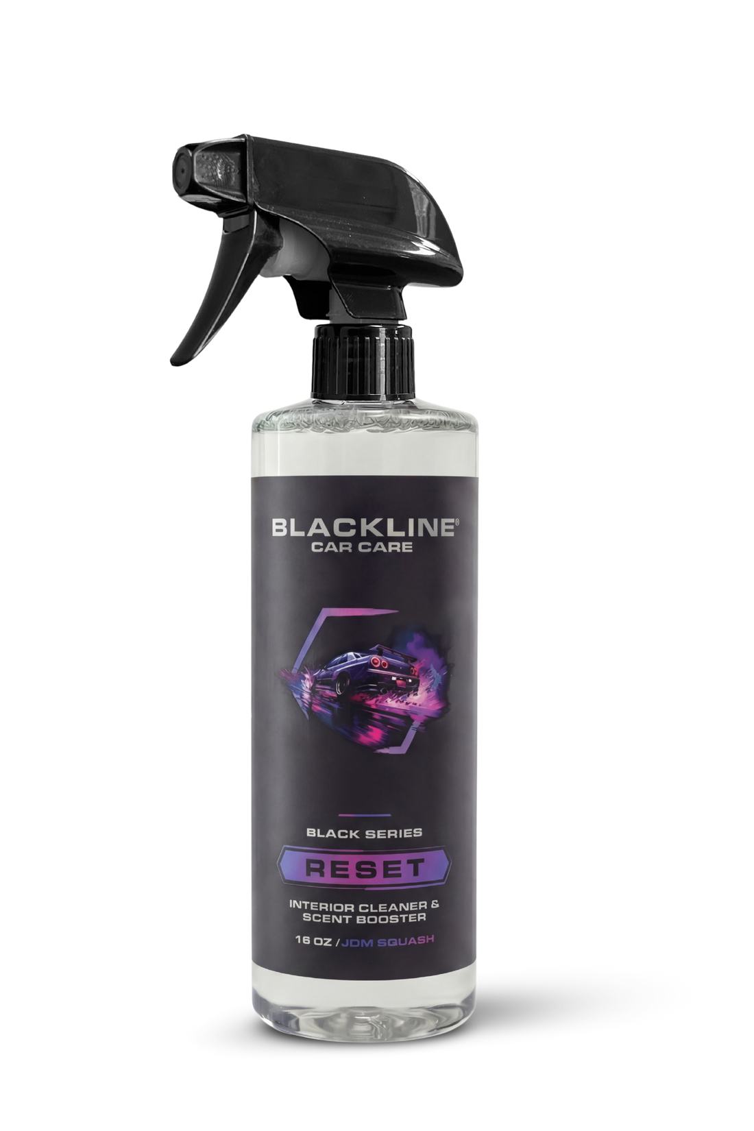 Blackline Car Care BLACKLINE® RESET interior cleaner and scent booster bottle, 16oz, for freshening car interior spaces.