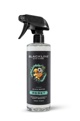 Blackline Car Care BLACKLINE® RESET interior cleaner and scent booster in a 16 oz bottle, designed for freshening car interiors.