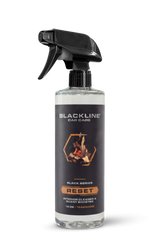 Blackline Car Care BLACKLINE® Reset interior cleaner and scent booster bottle, 16 oz, with teakwood scent label.