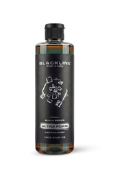 Blackline Car Care BLACKLINE® Ultra Foam car shampoo in a 16oz bottle with dark ice-colored foam for cleaning cars.