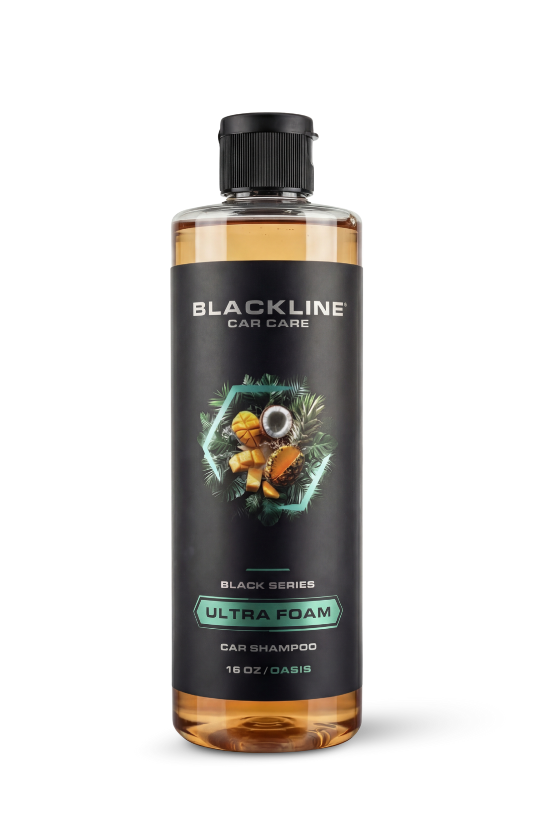 Blackline Car Care BLACKLINE® Ultra Foam car shampoo bottle with foam nozzle and label, designed for vehicle cleaning.