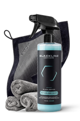 Blackline Synthetic Clay Towel from Blackline Car Care kit, showing a black microfiber clay towel on a white background.