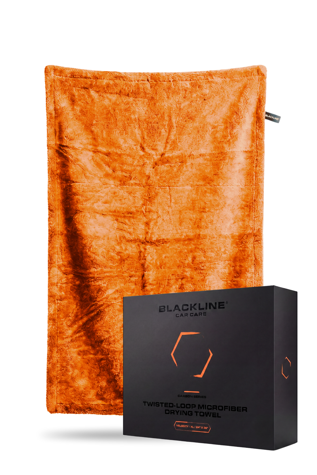 Blackline Car Care twisted-loop drying towel in black, designed for gentle vehicle drying, shown folded and ready for use