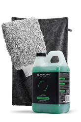 Blackline Car Care BLACKLINE® Ultra Foam car shampoo and drying towel bundle, showing the foam bottle and two microfiber towels.