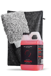 Blackline Car Care Blackline® Ultra Foam car shampoo with a drying towel bundle showing two microfiber towels on a white background.