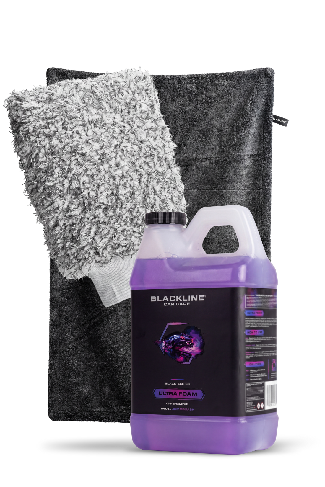 Blackline Car Care Blackline® Ultra Foam car shampoo with drying towels, shown as a 2-pack bundle for vehicle cleaning and detailing.