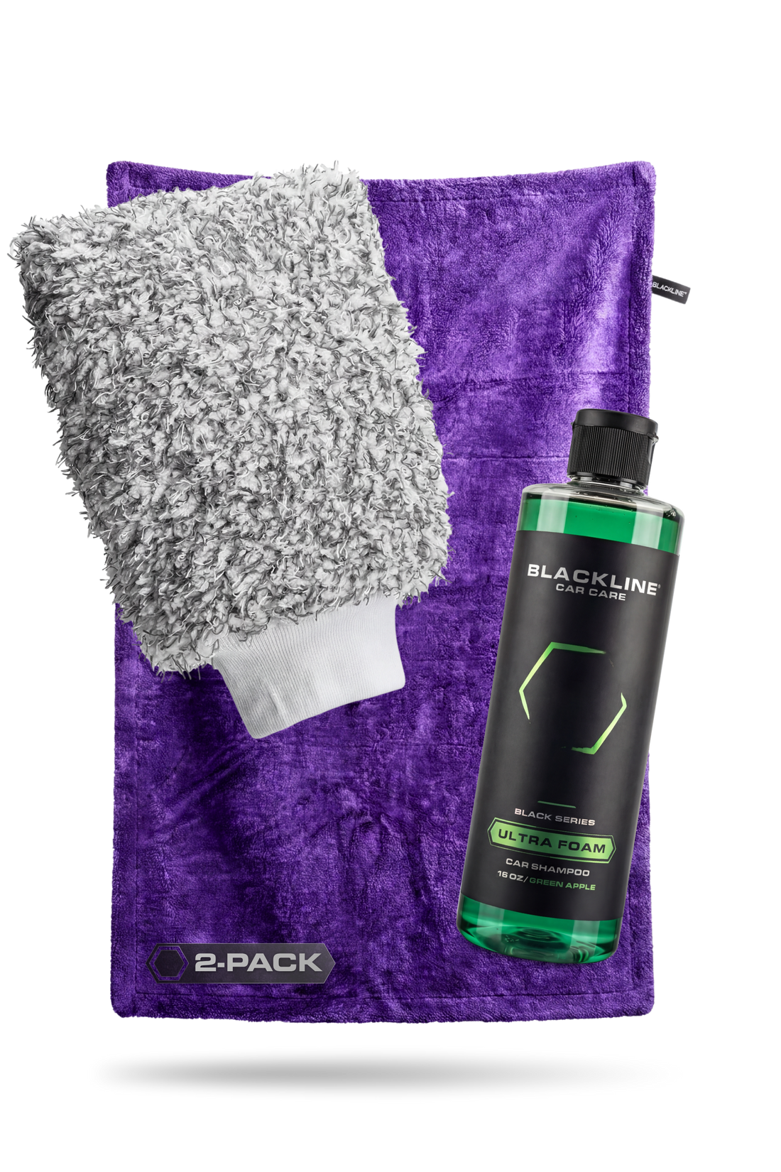 Blackline Car Care twisted-loop drying towel in a 2-pack bundle, showing soft, absorbent black microfiber fabric for vehicle drying.