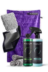 Blackline Car Care BLACKLINE® Twisted-Loop Drying Towel bundle showing four dark-colored microfiber towels for vehicle drying.