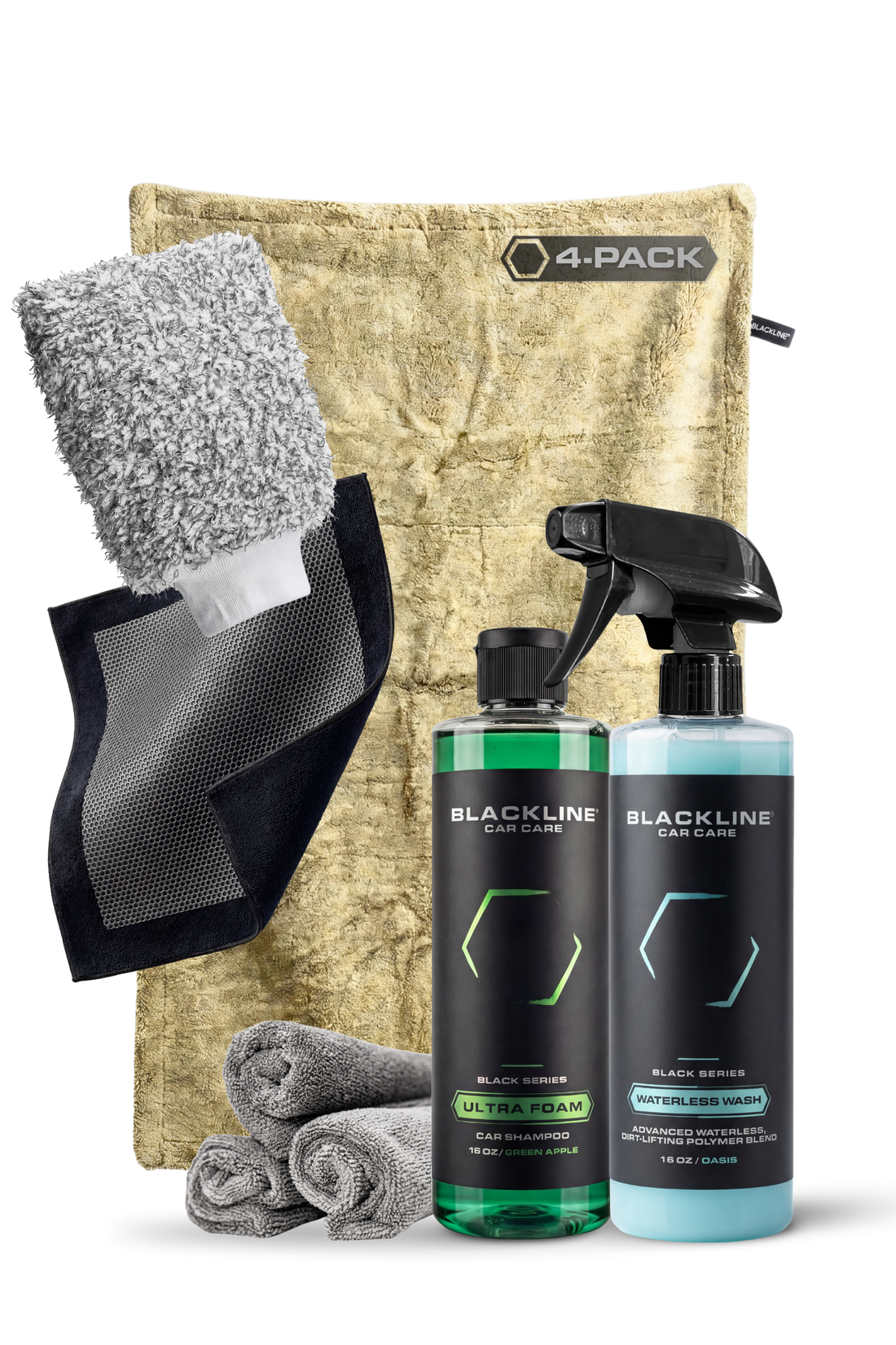 Blackline Car Care BLACKLINE® Twisted-Loop Drying Towels in a 4-pack, sandy color, featuring plush twisted-loop fabric for quick drying.