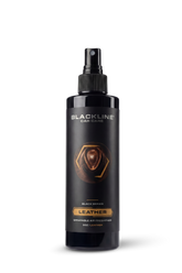 Blackline Car Care BLACKLINE 8oz Leather Air Freshener for cars, featuring a sleek black bottle with a leather scent label.