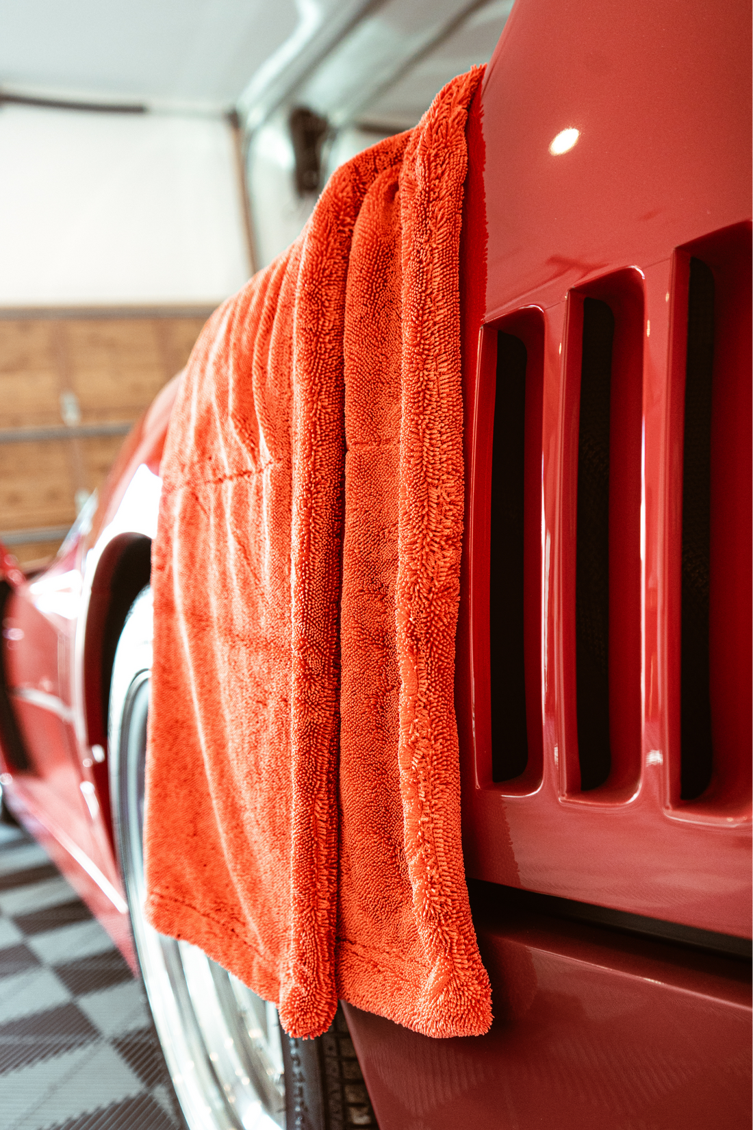 Blackline Car Care twisted-loop drying towel in vibrant red, designed for gentle, effective vehicle drying.