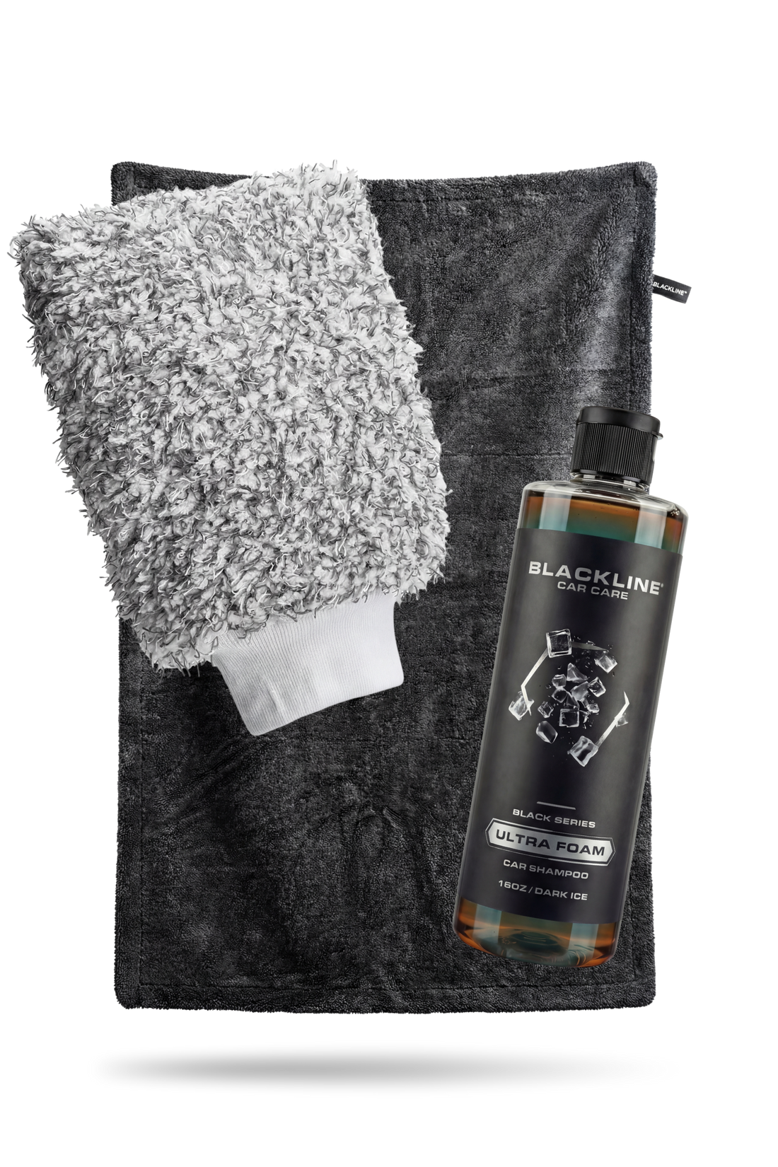Blackline Car Care BLACKLINE® Ultra Foam car shampoo in 16oz dark ice bottle, featuring complete cleaning system for vehicles