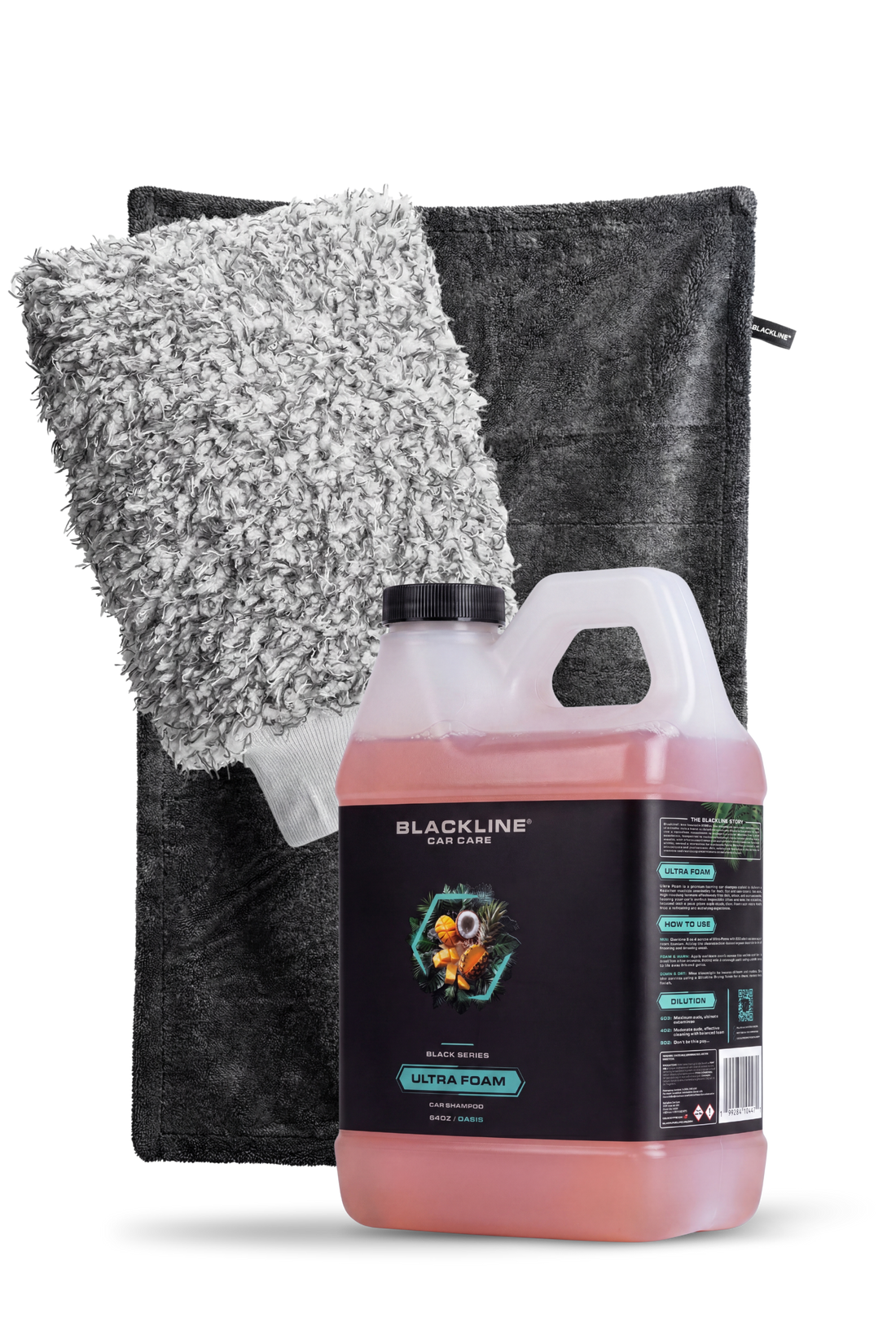 Blackline Car Care BLACKLINE® Ultra Foam car shampoo in a 64oz bottle, showing the complete system with foam and cleaning components.