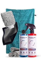 Blackline Car Care BLACKLINE® ULTRA FOAM car shampoo in 16oz bottle with Liberty Razz scent, showcasing foam and cleaning action.
