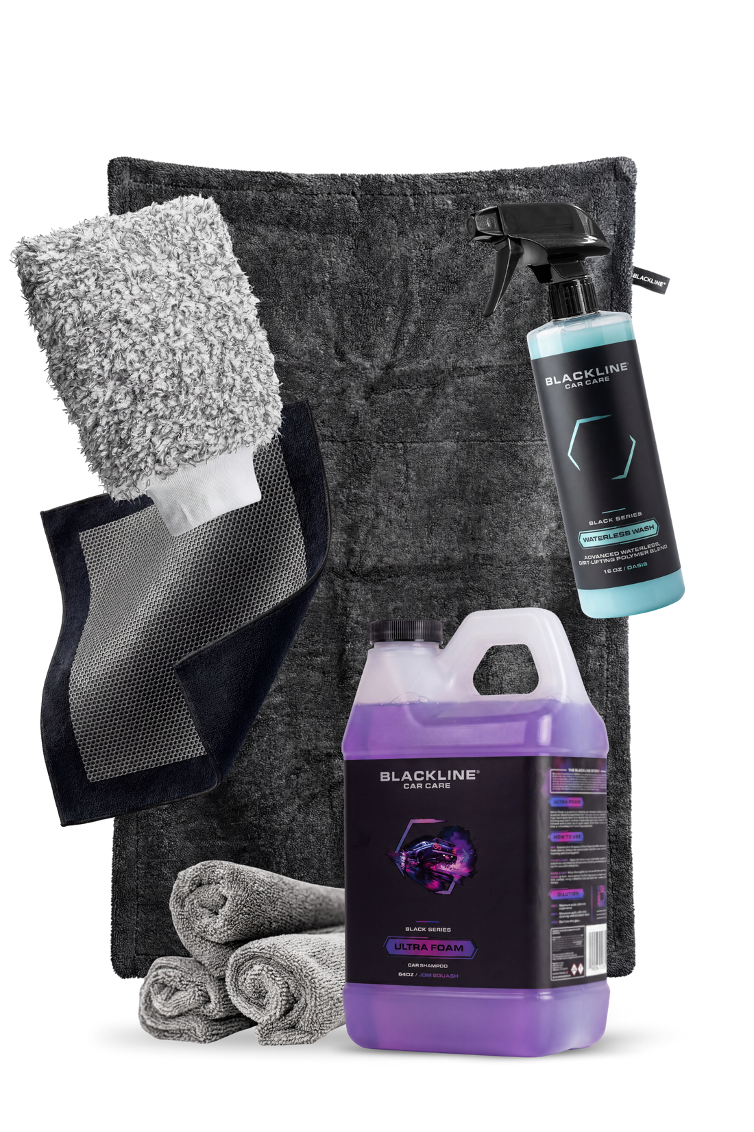 Blackline Car Care BLACKLINE® Ultra Foam car shampoo in a 64oz bottle, showing the full product with vibrant packaging and branding.