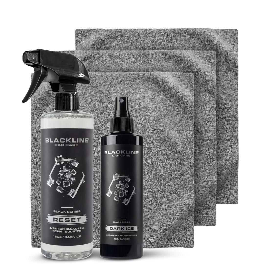 Blackline Car Care BLACKLINE® 8oz Air Freshener for cars, featuring Dark Ice scent and complete air freshening system.