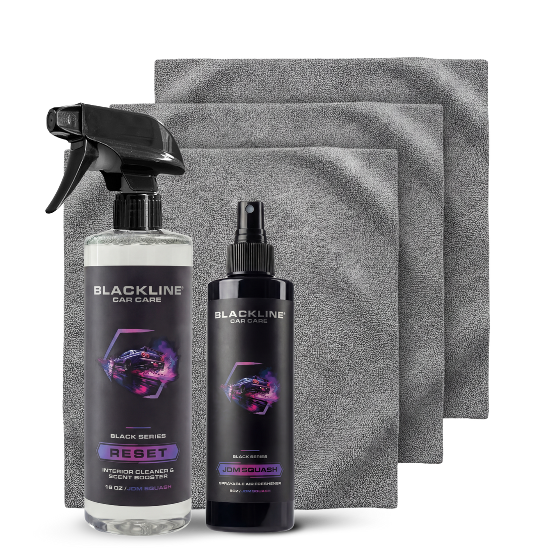 Blackline Car Care BLACKLINE 8oz air freshener for cars, featuring a sleek design and complete air freshening system.