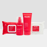 Duradry Body Care Starter Kit with skincare products in white and blue packaging, displayed on a clean surface.