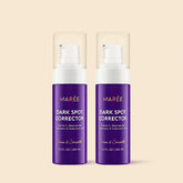 Maree face and body serum for dark spots, showing a clear glass bottle with dropper and a smooth skin surface in the background.