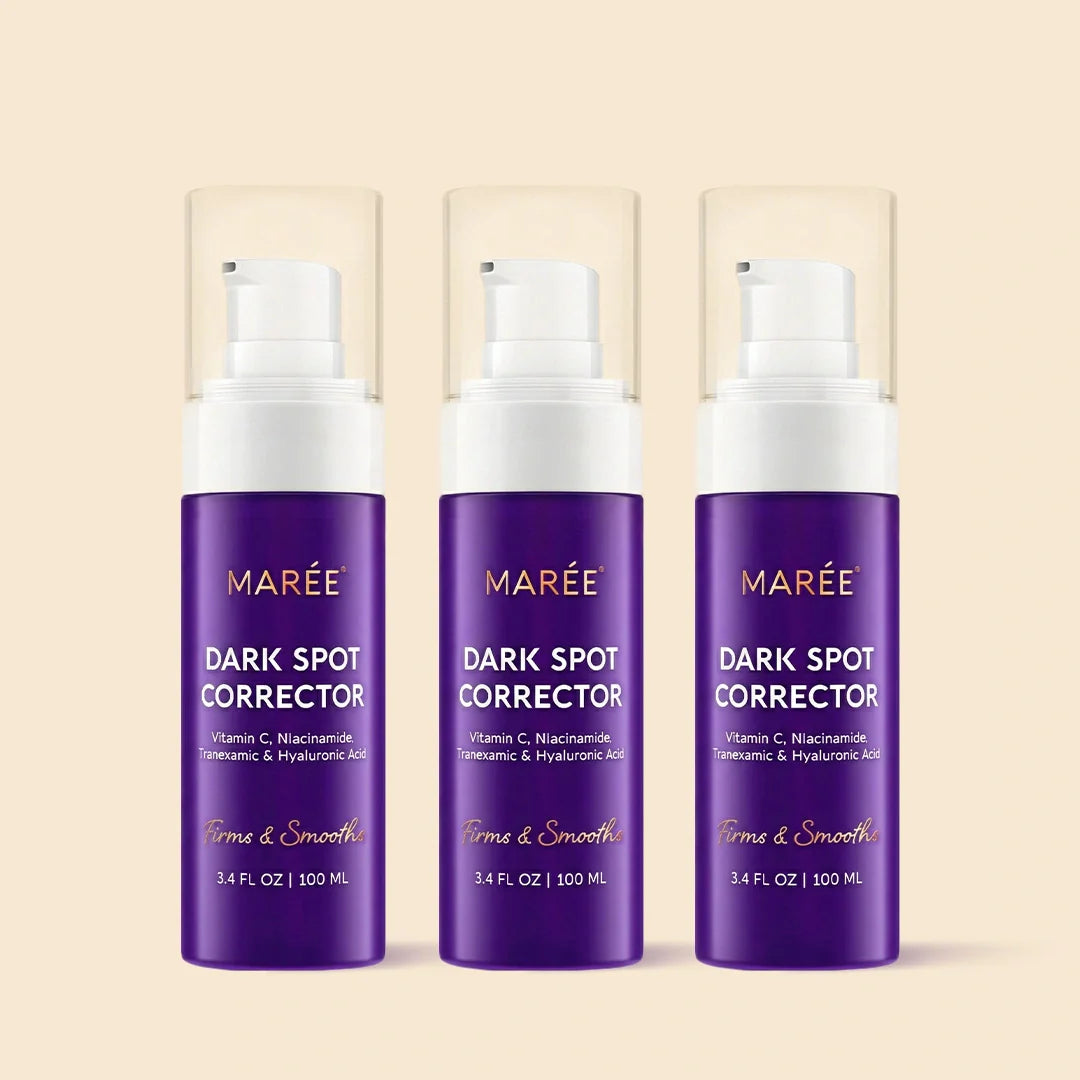 Maree face and body serum for dark spots, featuring a clear bottle with dropper, showing the serum&