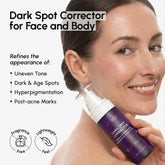 Maree face and body serum for dark spots showing a dropper bottle and a dollop of serum on a neutral background.