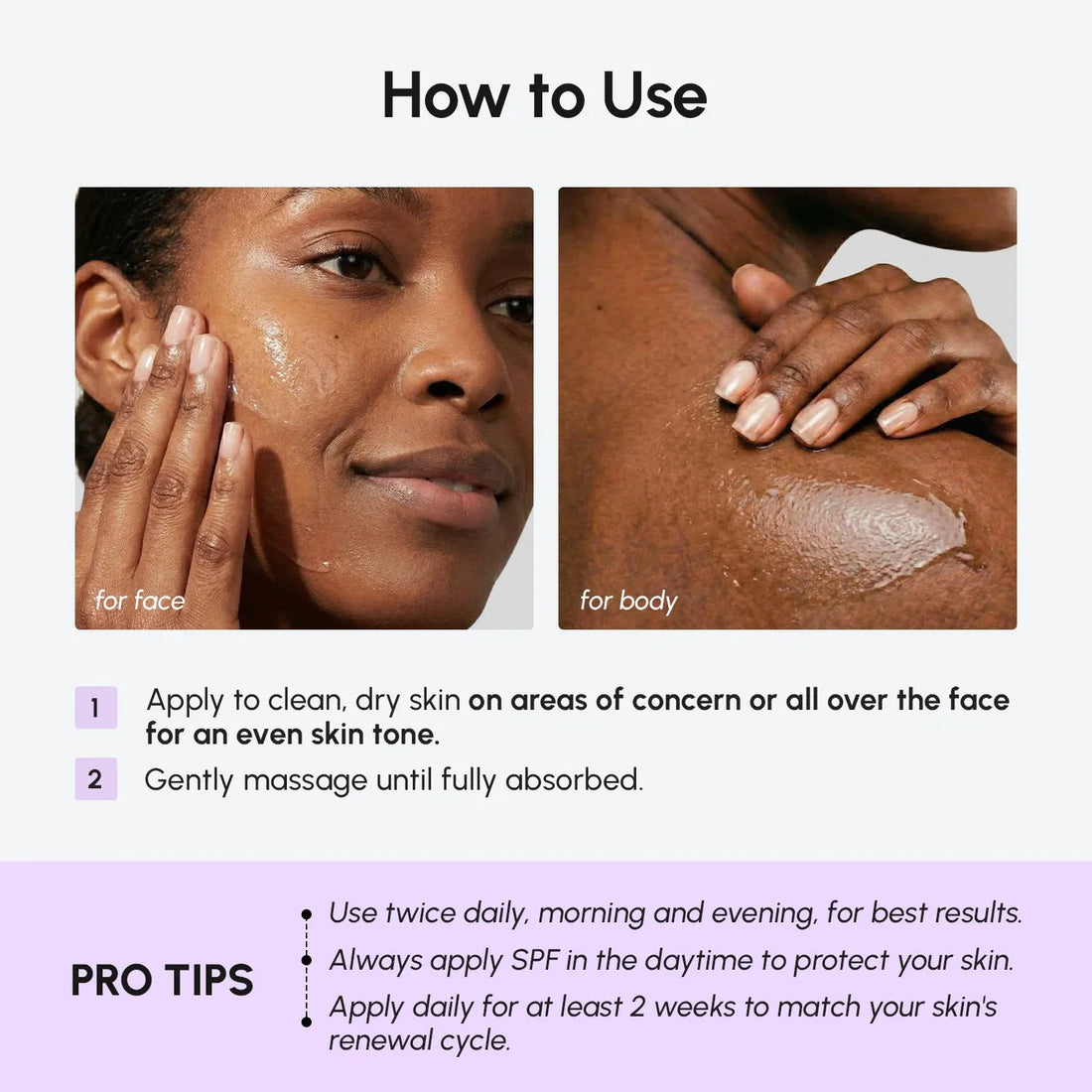 Maree face and body serum for dark spots, shown in a sleek bottle with a dropper, designed for skin brightening and spot reduction.