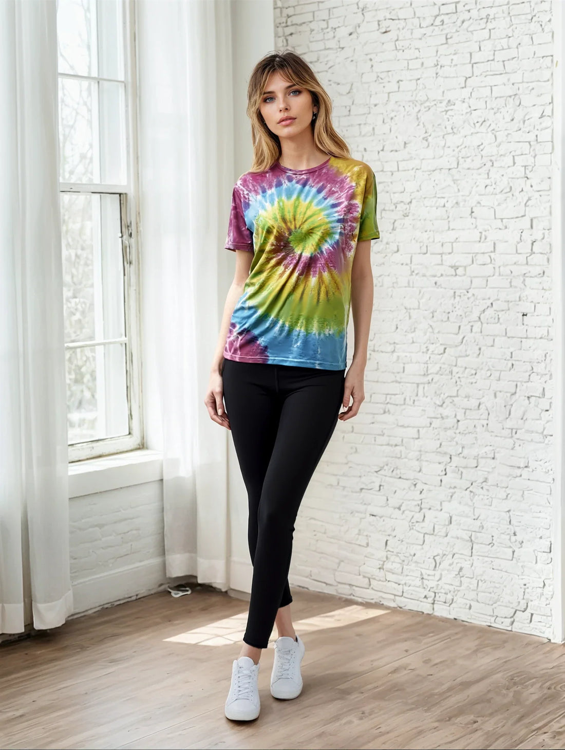 SpectraUSA classic spiral tie-dye tee shirt with vibrant, swirling colors and soft cotton fabric.