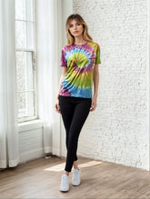 SpectraUSA classic spiral tie-dye tee shirt with vibrant, swirling colors and soft cotton fabric.