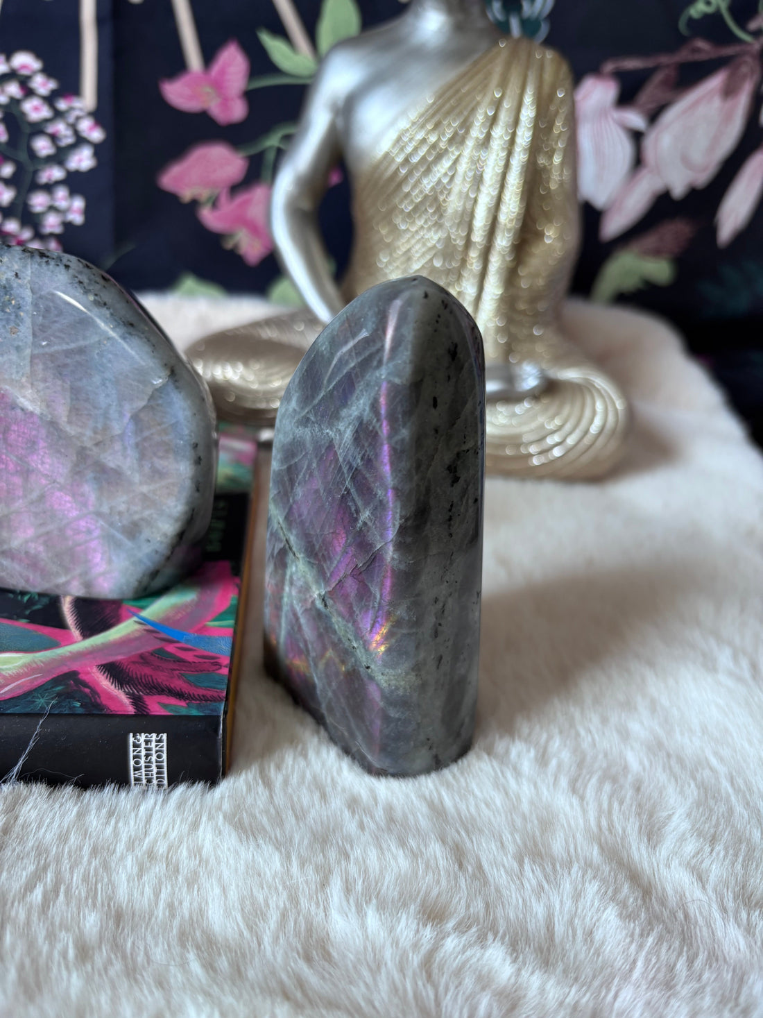 Natural sunset Labradorite freeform gemstone from Evermore Everlasting, showcasing iridescent colors and smooth, polished surface.