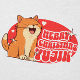 Yūjin Clothing Merry Christmas Cat hoodie featuring a festive cat design on a cozy red hoodie for holiday cheer.