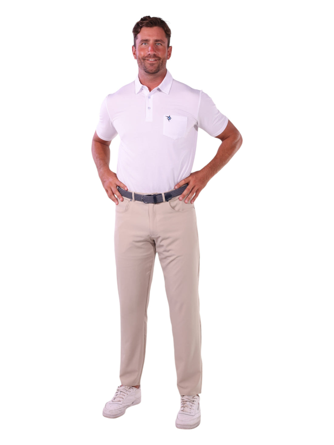 White Water Life Charleston Polo in various colors, close-up of the breathable fabric and classic polo collar.