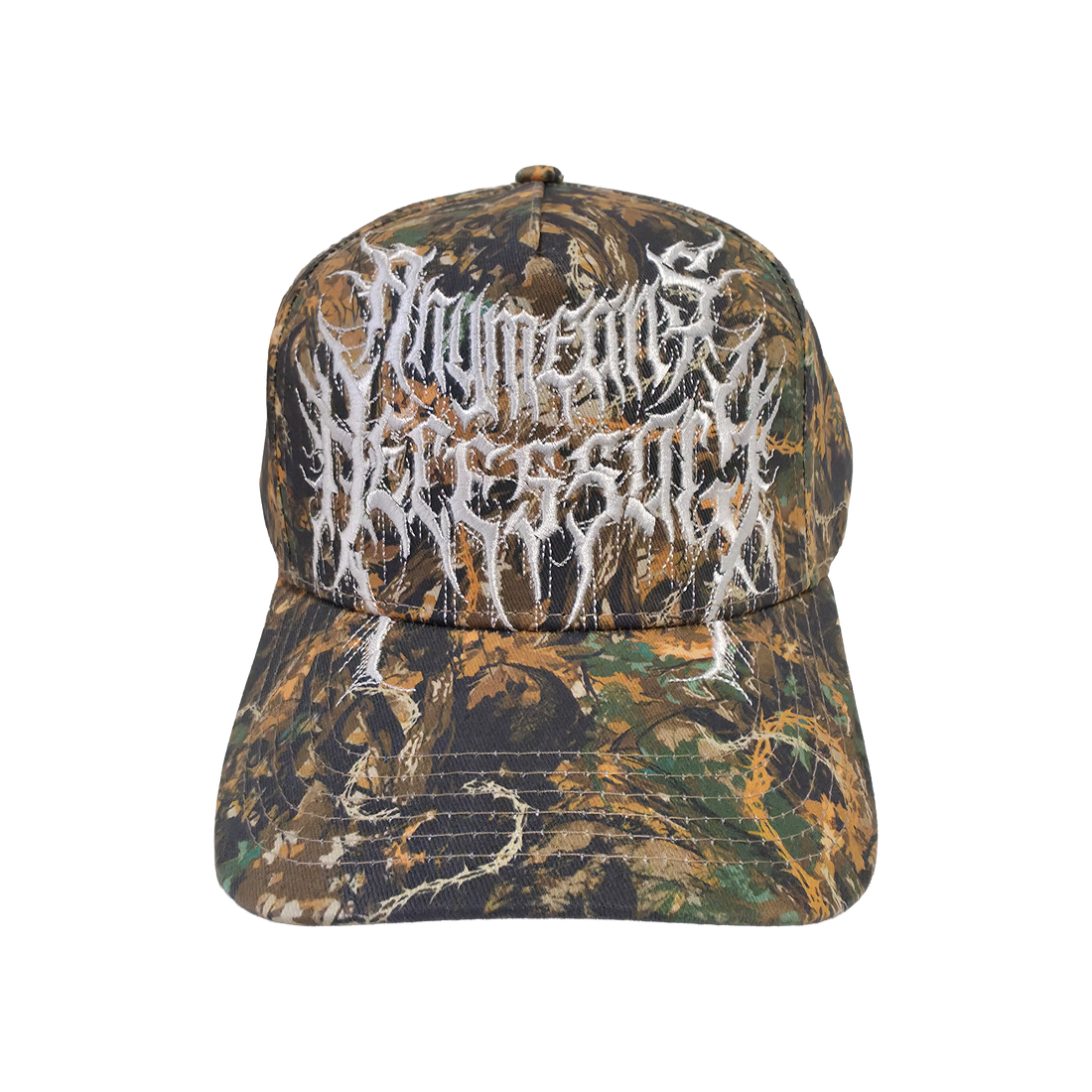 Camouflage Mayhem Hat by Any Means Necessary Clothing featuring a stylish, adjustable design and bold camo pattern.