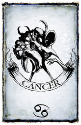 Cancer zodiac poster by Shawn Coss featuring detailed artwork of the Cancer symbol and imagery on a printed poster.