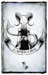 Capricorn zodiac poster featuring detailed artwork by Shawn Coss, suitable for wall decor and astrology enthusiasts.
