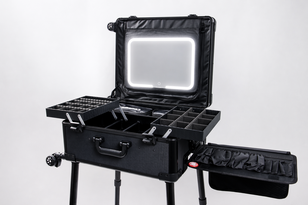 Roller Elite Mobile Workstation with LED Mirror & Extending Tray System – OG Black