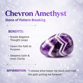 Chevron Amethyst Point of Transformation from Conscious Items, a natural home decoration featuring a vibrant purple and white chevron pattern.